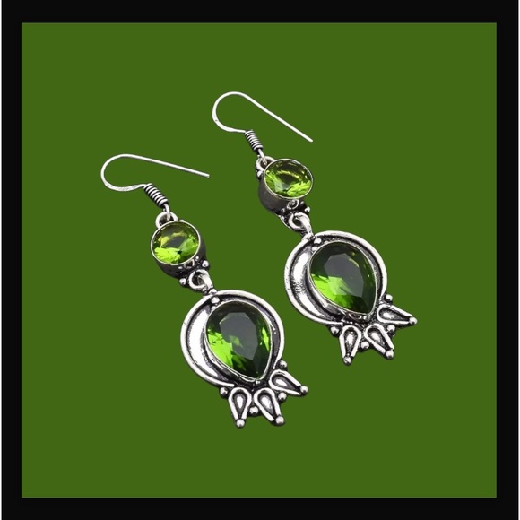 Peridot Handcrafted Drop Dangle Hook Style Earrings 2.32" Long Made In India NWT - Picture 7 of 16